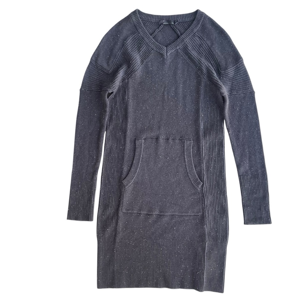 PrAna Women’s XS Charcoal Organic Cotton V Long Sl. Ribbed Avalone Sweater Dress